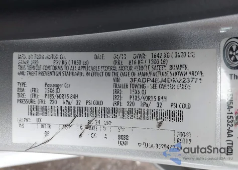 2013 Ford Fiesta Se из США, поврежденный, VIN 3FADP4EJ4DM223771